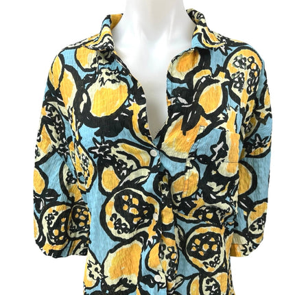 Zara Women's Multicolor Fruit Print Oversized Short Sleeve Button Up Shirt Top L