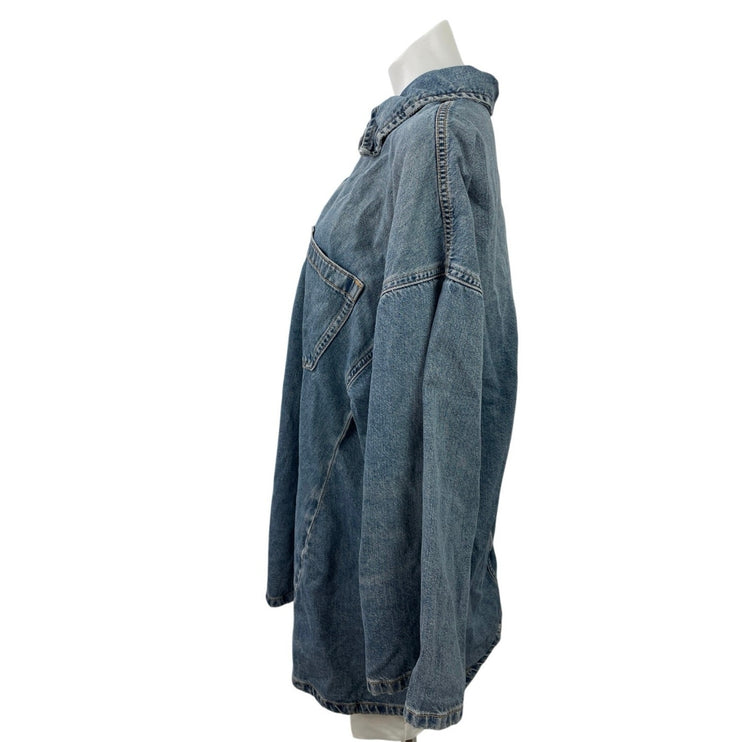 Zara Women's Blue Long Sleeve Half Zip Denim Jeans Maternity Tunic Top Size S