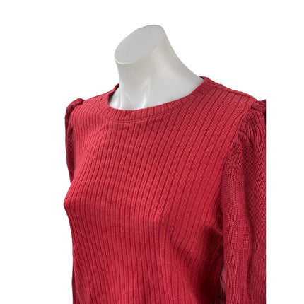 Splendid Women's Red Long Puff Sleeve Ribbed Knit Crew Neck Sweater Top Size S