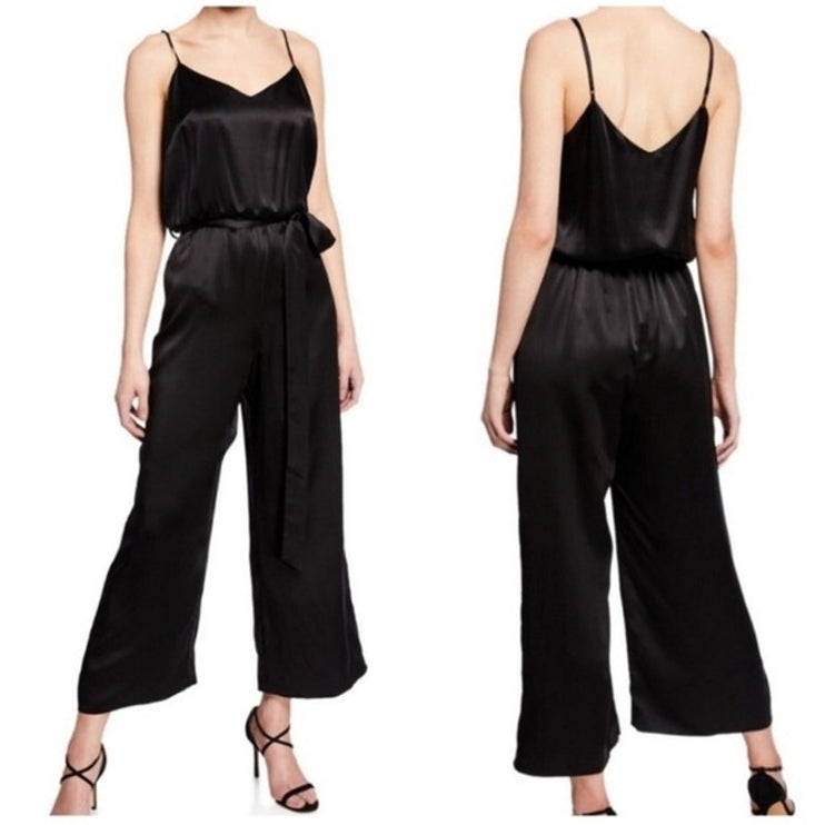 Bailey/44 Black Silk Satin V Neck Sleeveless Wide Leg Camisole Jumpsuit Size 4