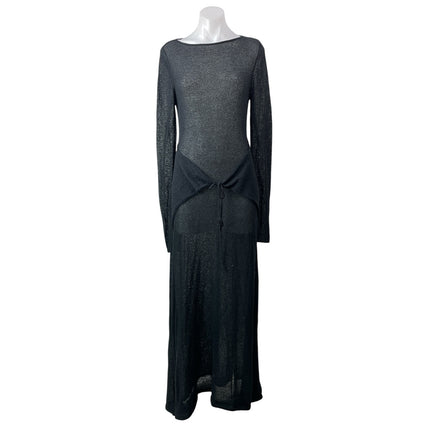 DISSH Bree Women's Black Long Sleeves Tie Front Sheer Round Neck Maxi Dress Sz M