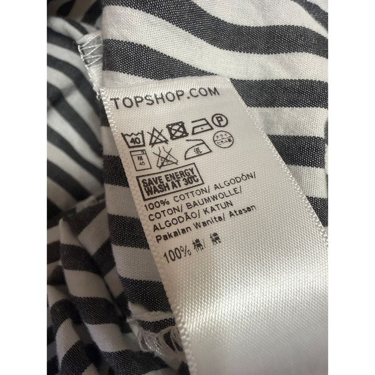 Topshop Women's Black White Striped Long Sleeve Boat Neck Collar Blouse Top 6