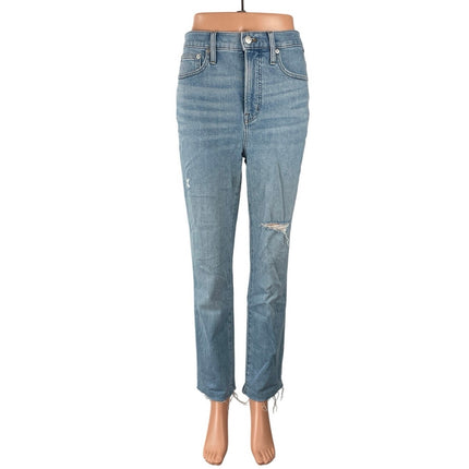 Madewell Women's Light Blue Ripped Raw Frayed Hem Straight Denim Jeans Pants 25