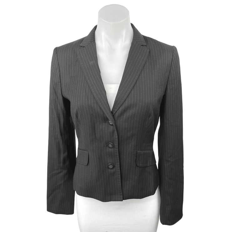 Calvin Klein Black Pinstriped Notch Collar Stretch Button Blazer Coat Jacket 2