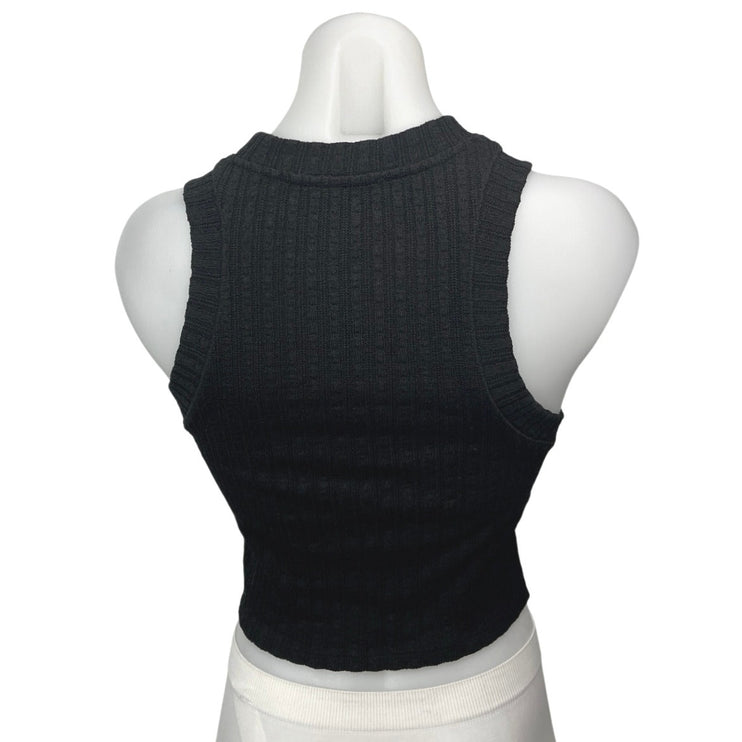 Zara Black Ribbed Knit Crew Neck Sleeveless Cropped Sweater Vest Top Size S