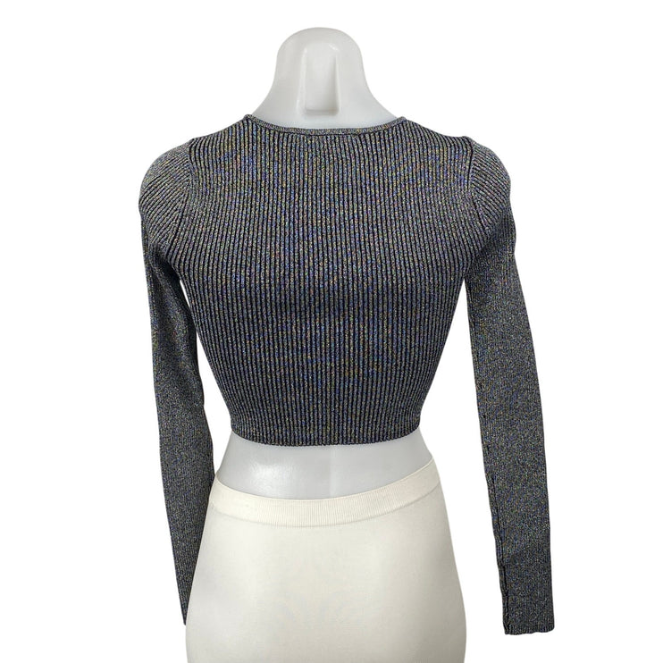 Zara Women's Gray Long Sleeve Crew Neck Ribbed Knit Cropped Sweater Top Size S