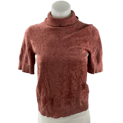 COS Women’s Pink Brown Fleece Turtleneck Short Sleeve Pullover Sweater Top Sz XS