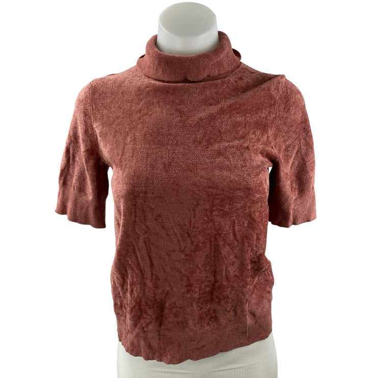 COS Women’s Pink Brown Fleece Turtleneck Short Sleeve Pullover Sweater Top Sz XS