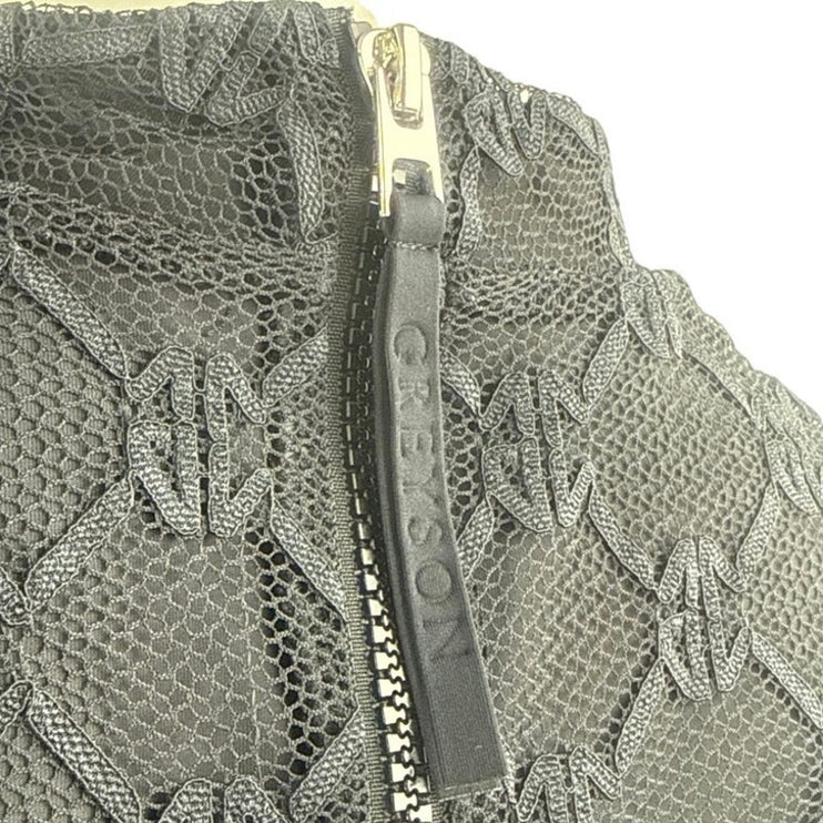 Greyson Women's Black Geometric Lace Mock Neck Sleeveless Slim Tank Blouse Top S