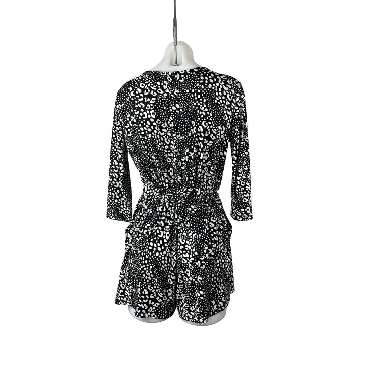 Gilli Black White Polka Dots Long Sleeve V Neck Tie Waist Romper Shorts Size S
