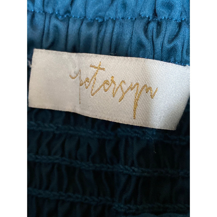 Petersyn Women's Teal Blue Long Sleeve Ruffle Smocked Peplum Crop Top Size S