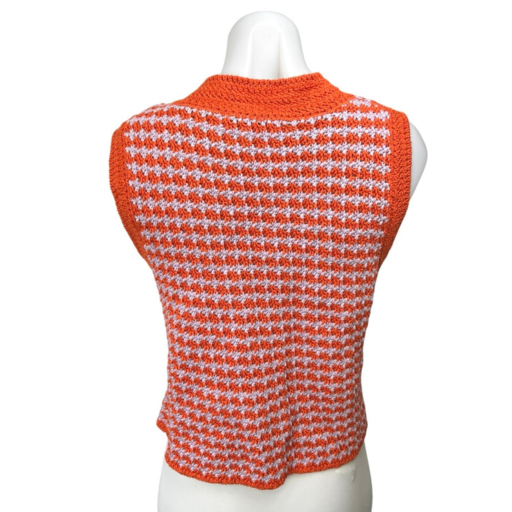 Zara Orange Multicolor Checkered Crochet Knit Sleeveless Sweater Vest Tank Top M