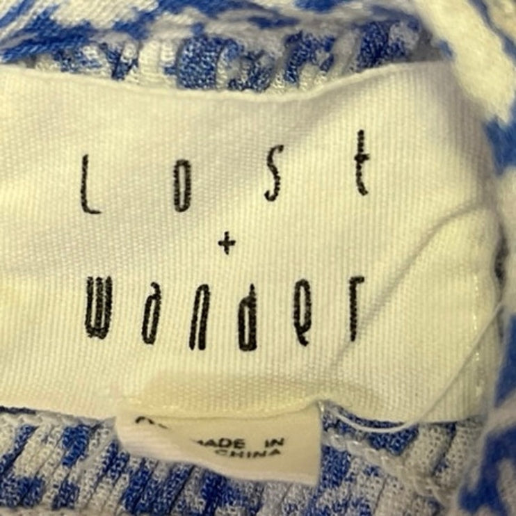 Lost + Wander Blue White Floral Smocked Ruffle Crew A Line Midi Dress Size XS