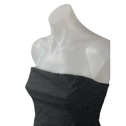 Zara Women's Black Tube Strapless Bandeau Striped Peplum Blouse Top Size S