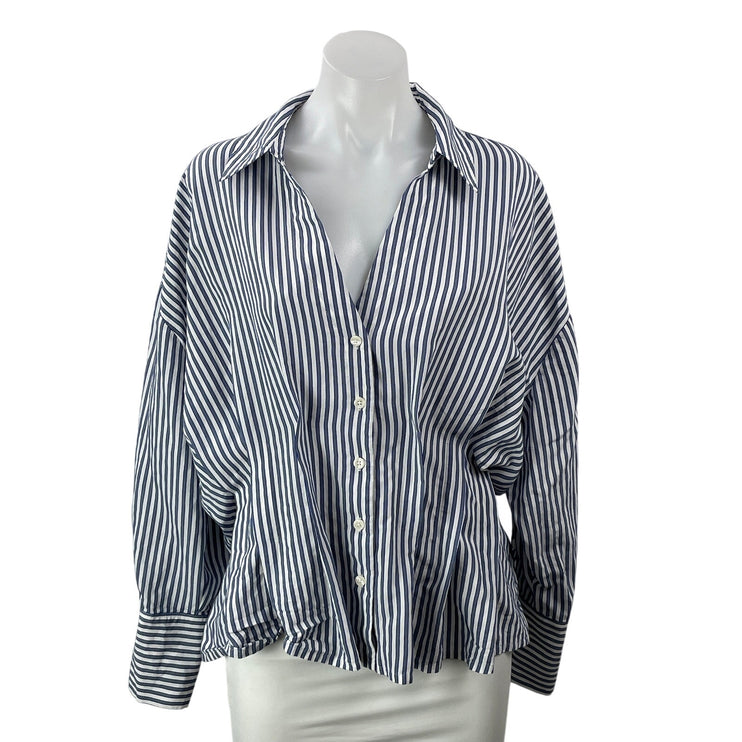 Abercrombie & Fitch Blue White Long Sleeves Striped Button Down Shirt Top Size L