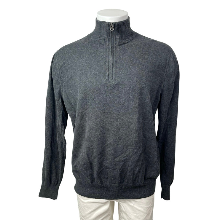 J.Crew Men's Gray Cashmere Quarter Zip Knit Long Sleeve Sweater Top Size XL