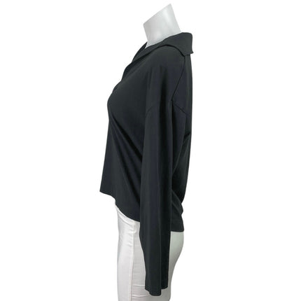 Vince Women's Black Collared V Neck Long Sleeve Tee T-Shirt Polo Blouse Top XS