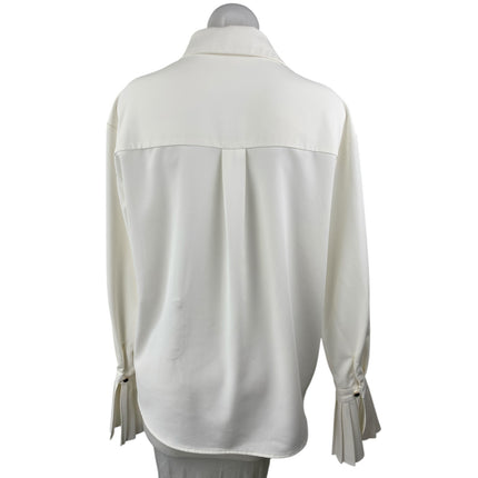 Commense Womens White Long Bell Sleeve Pleated Button Up Blouse Shirt Top Size S