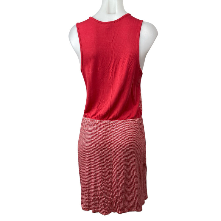 Anthropologie Deletta Red Knit Chevron Sleeveless V Neck Midi Blouson Dress Sz M