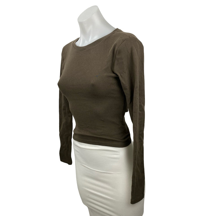 NEW Zara Women's Olive Green Open Back Knit Backless Long Sleeve Crop Top Size S
