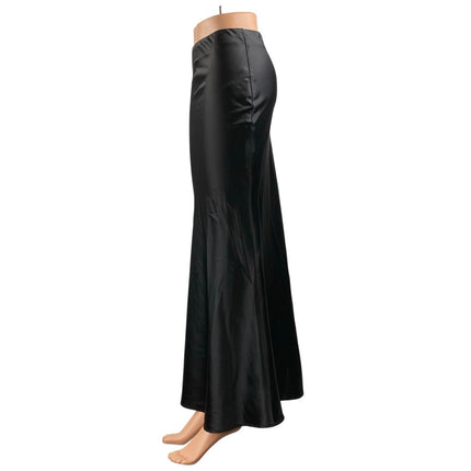 NEW Commense Women's Black Silky Satin Elastic Waist Maxi Mermaid Slip Skirt XS