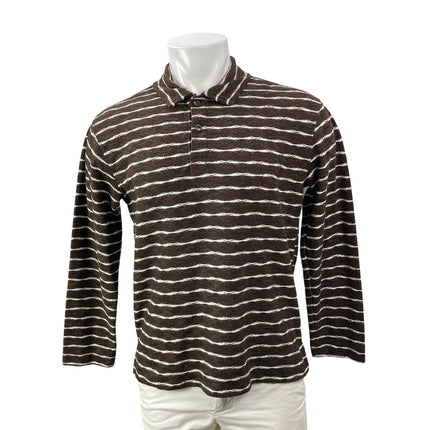 Urban Outfitters BDG Mens Brown White Striped Long Sleeves Polo Shirt Top Size M