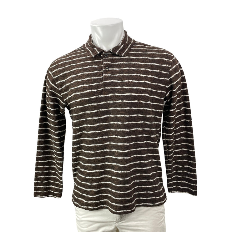 Urban Outfitters BDG Mens Brown White Striped Long Sleeves Polo Shirt Top Size M