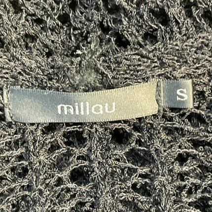 Millau Women's Black 3/4 Sleeves Open Knit Crochet V-neck Tunic Blouse Top Sz S