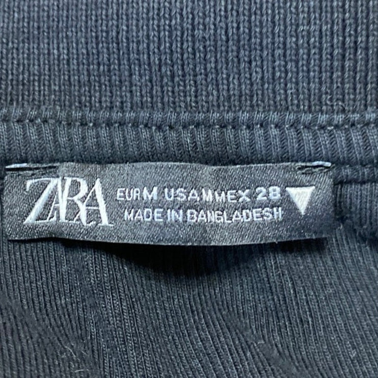 Zara Black Rib Knit Collar V-neck Short Sleeve Mini Sweater Bodycon Dress Size M