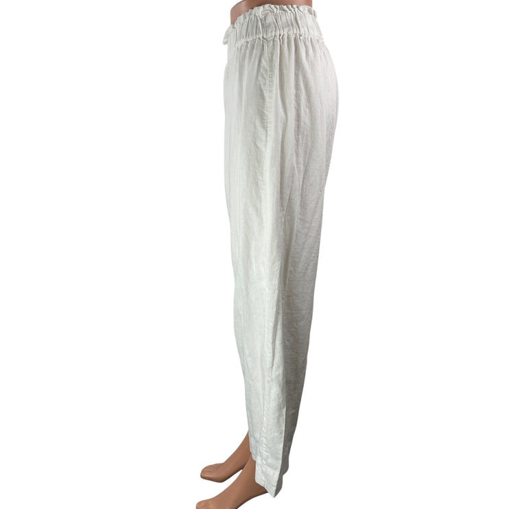 Abercrombie & Fitch White High Rise Linen Cropped Wide Leg Trouser Pants Size M