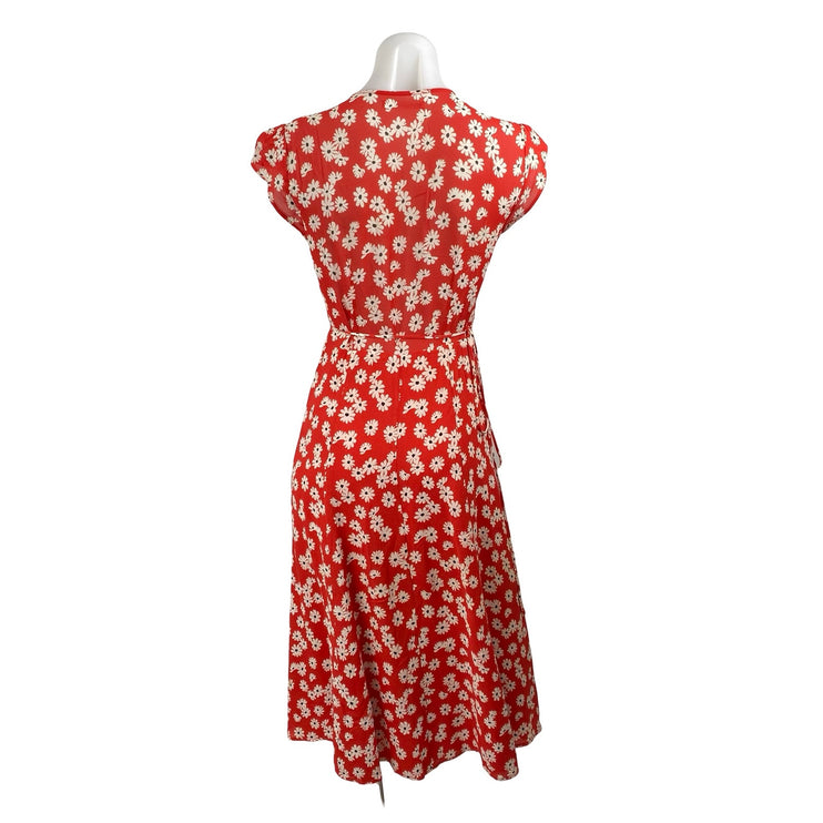 Reformation Womens Oopsie Daisy Carina Red Floral Midi Flare A-Line Wrap Dress S