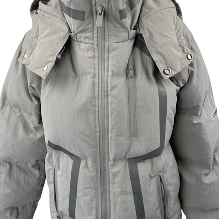 Manier De Voir Women's Gray Tan Full Zip Hoodie Hooded Puffer Coat Jacket Size L