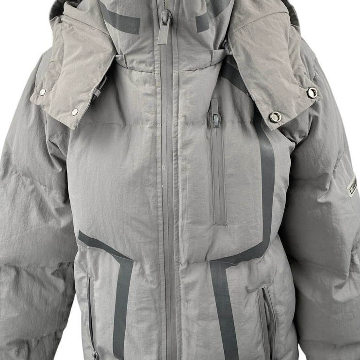 Manier De Voir Women's Gray Tan Full Zip Hoodie Hooded Puffer Coat Jacket Size L