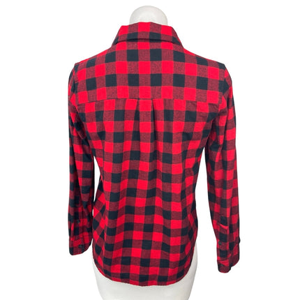 Madewell Women's Red Black Plaid Check Flannel Half Button Down Shirt Top Sz XXS