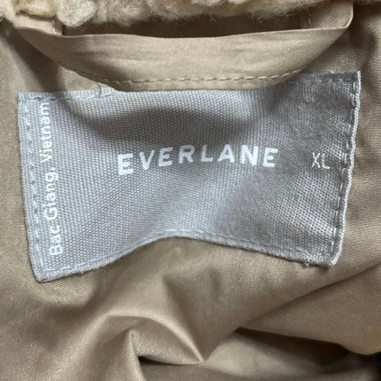 Everlane Women's Cream Beige Long Sleeves Full Zip Sherpa Fleece Coat Jacket XL