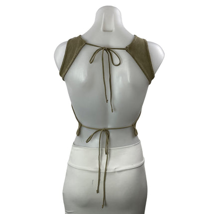 Zara Women's Olive Green Ribbed Knit Open Back Backless Tie Crop Top Size M