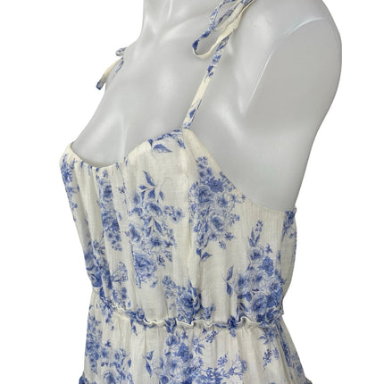 Mine Women's White Blue Floral Tiered Sleeveless Mini Tank Flare A-Line Dress S