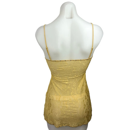 NEW Her Pony Gold Sunny Lace Spaghetti Straps Beaded Sequin Sheer Mini Dress S