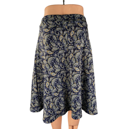 Stradivarius Women's Navy Blue Paisley Print Flowy Midi Flare A-Line Skirt Sz M