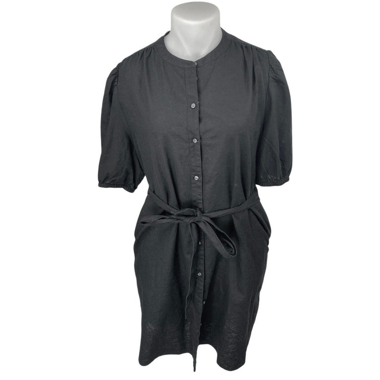 Gap Womens Black Short Sleeve Button Down Tie Waist Midi Shirt Dress Size XXL