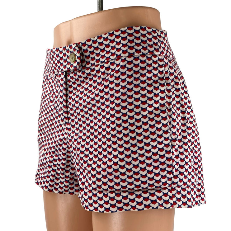 J,Crew Women's Red Geometric Abstract Stretch Mid Rise Mini Casual Shorts Size 6