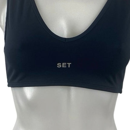 Set Active Black Backless Gym Yoga Workout Athletic Sports Bra Crop Top Size S