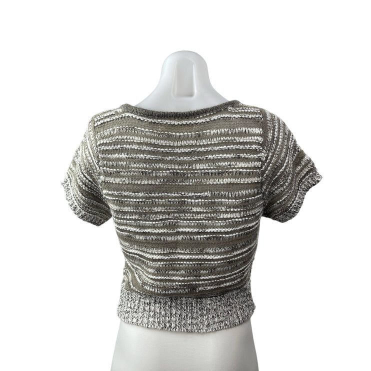 Nyunyu Women's Beige Knit Short Sleeve Round Neck Sweater Crop Top One Size
