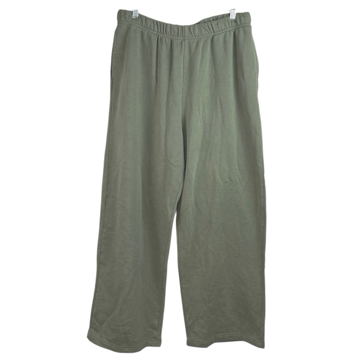 NEW GAP Womens Green Fleece High Waist Straight Wide Leg Lounge Trousers Pants L