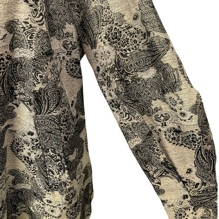 George Simonton Khaki Black Metallic Paisley Button Up Collar Coat Jacket Top S