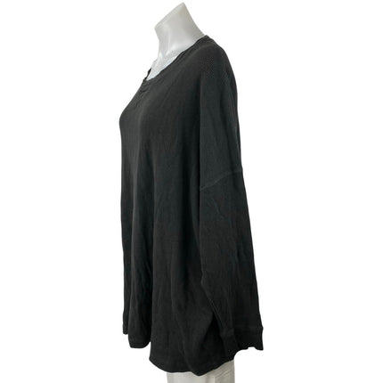 Free People Women's Gray Black Long Sleeve Rib Knit Pullover Sweater Top Size L