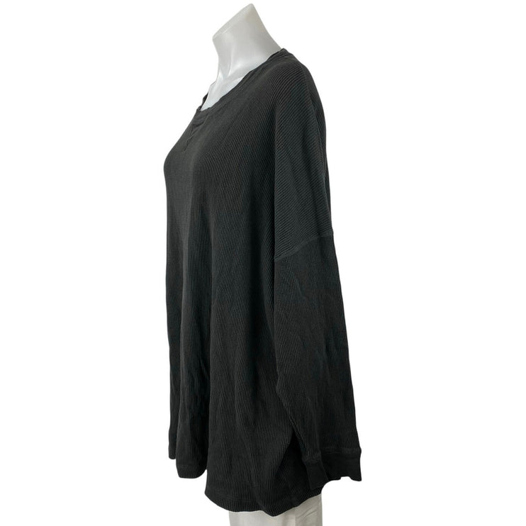 Free People Women's Gray Black Long Sleeve Rib Knit Pullover Sweater Top Size L