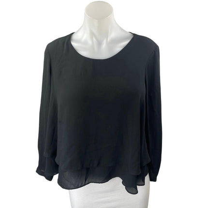 Zara Women's Black Layered Chiffon Scoop Neck Long Sleeve Blouse Top Size M