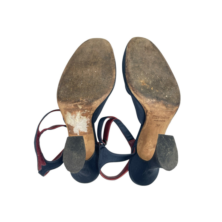 Sies Marjan Women's Blue Suede Closed Toe Ankle Strap Heels Sandals Size 6.5