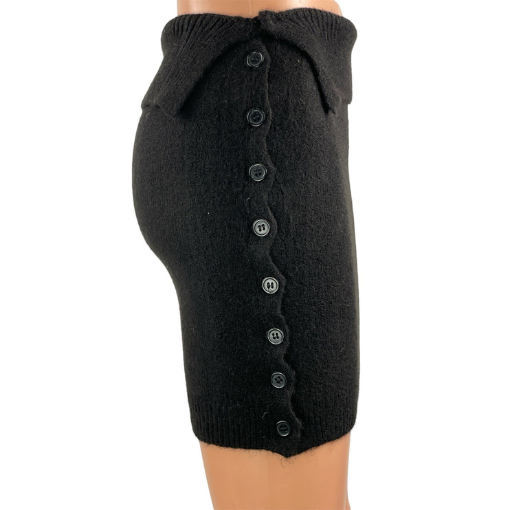 NEW RUVE Black High Waisted Ribbed Knit Fold Button Mini Pencil Skirt Size XS